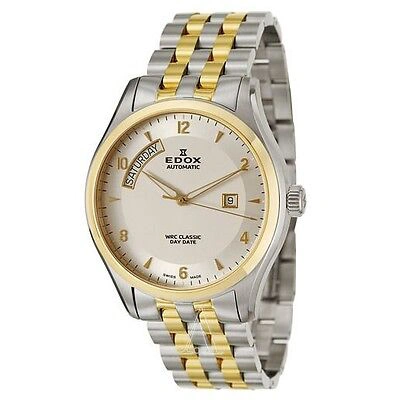 Pre-owned Edox Men's 83013-357j-aid Wrc Classic Day Date Swiss Automatic Eta 2824 Watch In Silver
