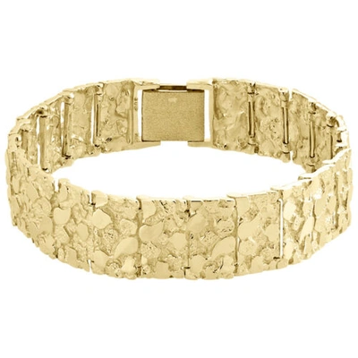 Pre-owned Jfl Diamonds & Timepieces Mens Real 10k Yellow Gold Solid Nugget Ore Style Fancy Link Bracelet 17mm | 9"