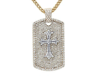 Pre-owned Jewelry Unlimited Mens Trefoil Cross Dog Tag 6 1/2ct Real Diamond Pendant 10k Rose-white Gold 2" In G-h