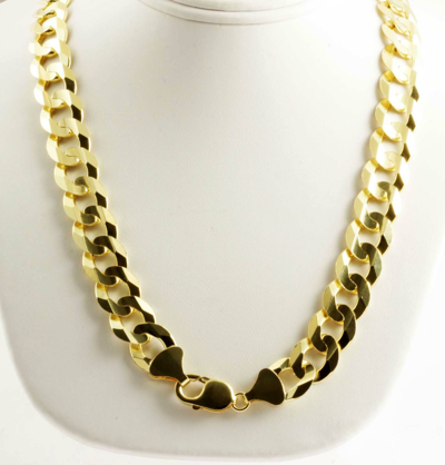 Pre-owned Gd Diamond 138.60gm 14k Yellow Solid Gold Heavy Men's Flat Cuban Necklace Chain 30" 13.00mm In No Stone
