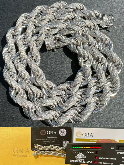 Pre-owned Harlembling Real Moissanite Iced Silver Men's Hip Hop Rope Chain 9mm Thick Passes Tester In White/colorless