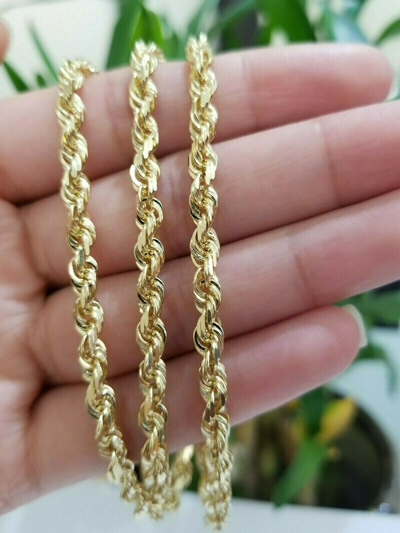 Pre-owned Globalwatches10 Real 14kt Gold Rope Chain 5mm 18"-26" Solid 14k Yellow Gold Necklace Diamond Cut In 18 Inch