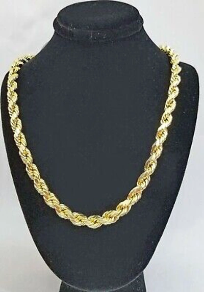 Pre-owned Globalwatches10 Real 10k Gold Rope Chain 7mm 26 Inch Men Necklace Gold Diamond Cut