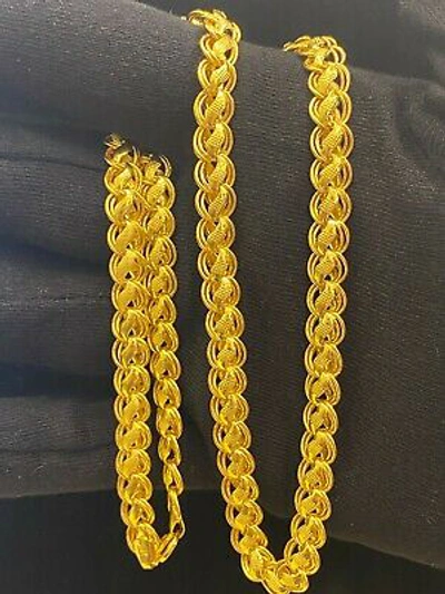 Pre-owned Jisha Classy Handmade Dubai Unisex Lotus Chain Necklace In 916 Stamped 22k Yellow Gold