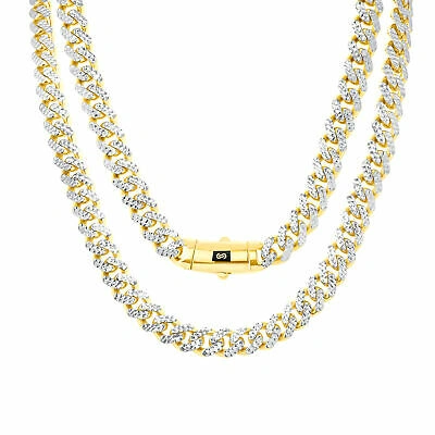 Pre-owned Nuragold 10k Yellow Gold Monaco Miami Cuban Diamond Cut Pave 7.5mm Chain Necklace 22"
