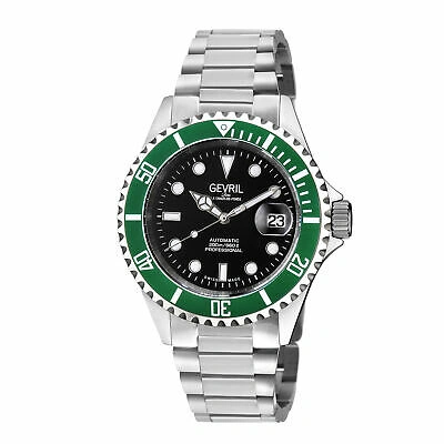 Pre-owned Gevril Men's 4852a Wall Street Sellita Swiss Automatic Green Ceramic Bezel Watch