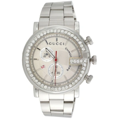 Pre-owned Gucci Mens Custom Diamond  Ya101339 G-watch White Dial Chronograph 44mm | 1.75 Ct