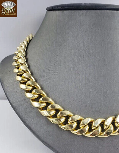 Pre-owned Gold And Diamond Real 10k Yellow Gold Miami Cuban Link Chain Men Necklace 13mm 22 Inch Box Clasp