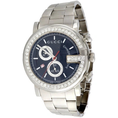 Pre-owned Gucci Mens Custom Diamond  Ya101309 G-watch Black Dial Chronograph 1.75 Ctw. 44mm In White