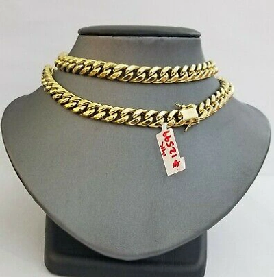 Pre-owned Globalwatches10 14k Real Yellow Gold Necklace 26" Inch 10mm Miami Cuban Box Lock Men 14kt
