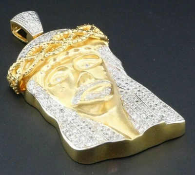 Pre-owned Jfl Diamonds & Timepieces Diamond Jesus Piece Face Pendant 10k Yellow Gold Charm 1.90 Ct. Satin Finished In White
