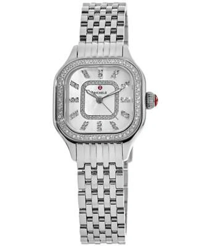 Pre-owned Michele Meggie Diamond Mother Of Pearl Dial Steel Women's Watch Mww33b000001