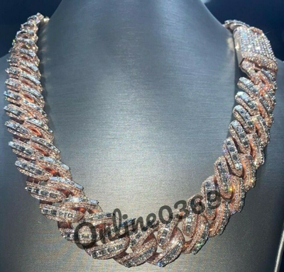 Pre-owned Online0369 Mens Bust Down 30ct Baguette Cubic Zirconia 22 X 20" Cuban Necklace Free Stud In White