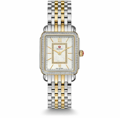 Pre-owned Michele Deco Ii Mid Diamond Two Tone Steel Ladies Watch (mww06i000004)