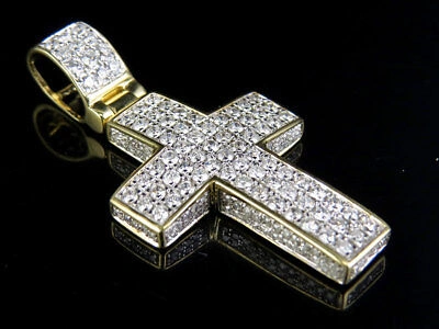 Pre-owned Jewelry Unlimited Mens Ladies 10k Yellow Gold 3d Iced Cross Vs Diamond Charm Pendant 2.0 Ct 1.5"