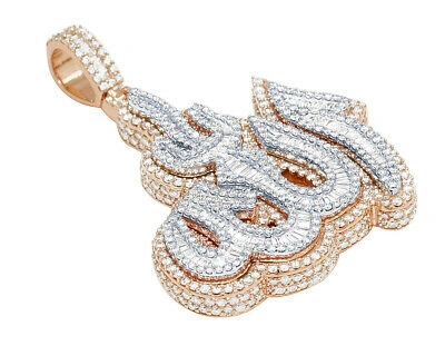 Pre-owned Jewelry Unlimited 10k Rose-white Gold 7ct Real Diamond Baguette Arabic Allah Pendant 2.2" In G-h
