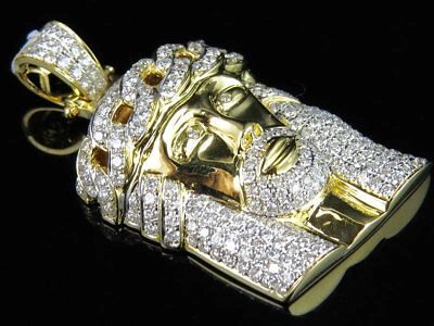 Pre-owned Jewelry Unlimited 14k Yellow Gold Solid Unisex Vs2 Real Diamond Jesus Crown Charm Pendant 3ct 1.5" In F-g