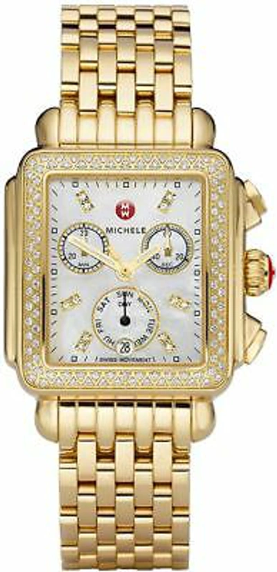 Pre-owned Michele Brand  Deco Gold Diamond Dial Watch For Women (mww06a000777)
