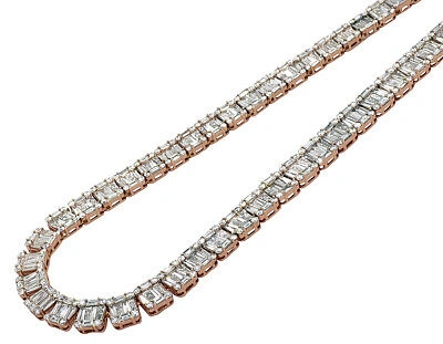 Pre-owned Jewelry Unlimited 14k Rose Gold Vs Diamond 8mm Baguette Invisible Set Tennis Chain 21" 33 1/2 Ct