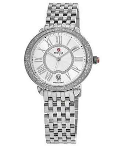 Pre-owned Michele Serein Mid Stainless Steel Diamond Women's Watch Mww21b000143