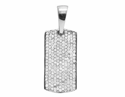 Pre-owned Jewelry Unlimited Ladies Mens 14k White Gold Genuine Diamond Iced Dogtag Charm Pendant 1ct 1.2"