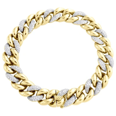 Pre-owned Jfl Diamonds & Timepieces Miami Cuban Diamond Bracelet Mens 10k Yellow Gold 8.5" Pave Round Cut 2.50 Ct. In White