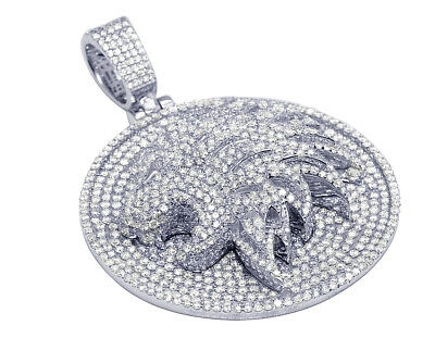 Pre-owned Jewelry Unlimited Mens Lion White Gold 3d Medallion 12ct Real Diamond Pendant 14k 2.7"