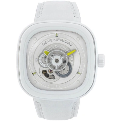 Pre-owned Sevenfriday Men's Watch Caipi Automatic Power Reserve White Leather Strap P1c-04