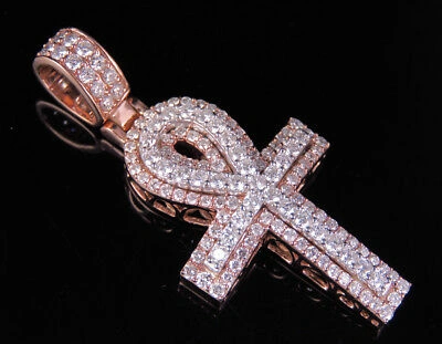 Pre-owned Jewelry Unlimited Men's Diamond Dome Ankh Cross Pendant Charm 10k Rose / White Gold 2 1/5 Ct 2"