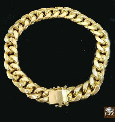 Pre-owned Gold And Diamond Real 10k Yellow Gold Miami Cuban Bracelet 12mm 8.5" Box Lock