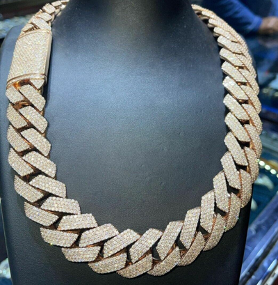 Pre-owned Online0369 Men's 30mm X 22" Long Miami Cuban $ Row Necklace Chain Silver Yellow Gold Plated In White