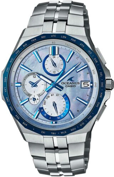 Pre-owned Casio Oceanus Manta Ocw-s5000apa-2ajf Mother Of Pearl Dial Titanium Men's Watch