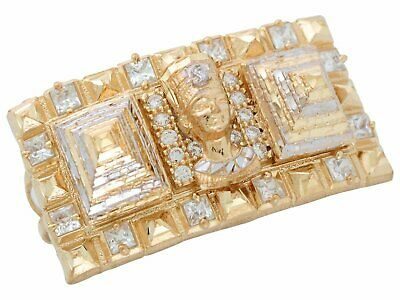 Pre-owned Jackani 10k Or 14k Two Tone Gold Cz Mens Egyptian Queen Nefertiti Two Finger Ring In White
