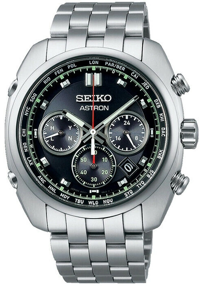 Pre-owned Seiko Astron Origin Chronograph Sbxy027 Men's Watch Solar Radio Black 2022