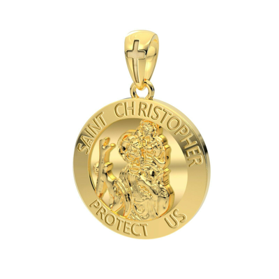 Pre-owned Us Jewels Men's Heavy Solid 10k Yellow Gold St Saint Christopher Medal Round Pendant