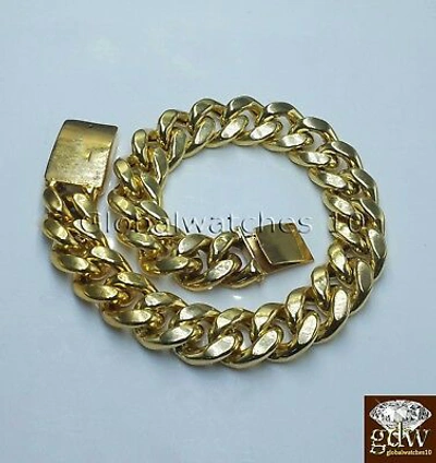 Pre-owned G&d Real 10k 13mm Yellow Gold Men Miami Cuban Bracelet Customized Box Lock 9 Inch