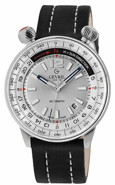 Pre-owned Gevril Men's 48560a Wallabout Solar Compass Swiss Automatic Black Leather Watch