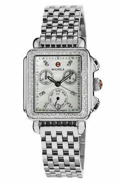 Pre-owned Michele Deco Day Mother Of Pearl Dial Diamond Ladies Watch Mww06a000775 In Silver