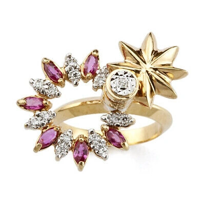 Pre-owned Gems4me Motion Ring Fan And Circle 14k Gold - Fl831