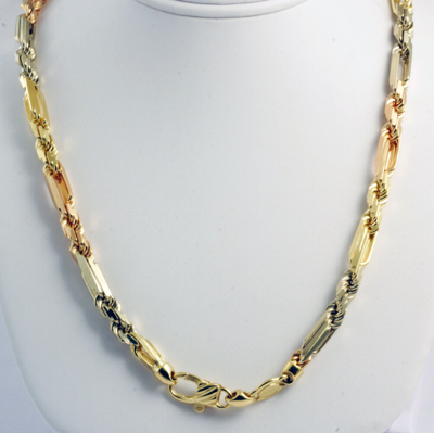 Pre-owned Gd Diamond 111 Gm 14k Solid Gold Tri Color Men's Figarope Milano Chain Necklace 30" 6.50 Mm In Multicolor