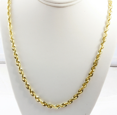 Pre-owned Gd Diamond 5.00mm 22" 50.00gm Solid 14k Gold Yellow Men's Rope Chain Polished Necklace