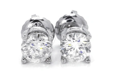 Pre-owned Jewelry Unlimited Mens Ladies 14k White Gold Round Cut 5 Mm Solitaire Diamond Stud Earrings 1 Ct