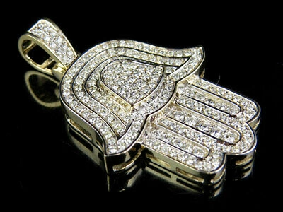 Pre-owned Jewelry Unlimited Men's 10k Yellow Gold Hamsa Hand Genuine Diamond Pendant Charm 1 7/8 Ct 1.8"