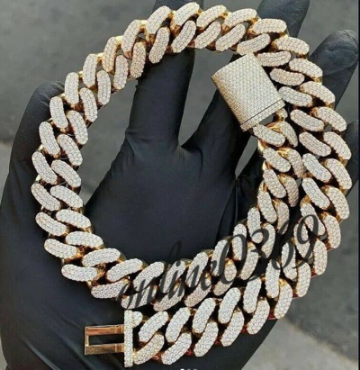 Pre-owned Online0369 12 Ct Tester Passing Moissanite 16mm 22 Inch Cuban Necklace In 925 Silver In White