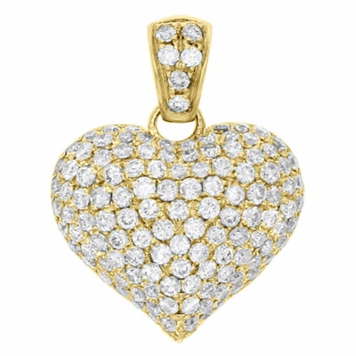 Pre-owned Jfl Diamonds & Timepieces 14k Yellow Gold Diamond Puff Heart Pendant 0.80" Ladies Pave Domed Charm 1.35 Ct In White