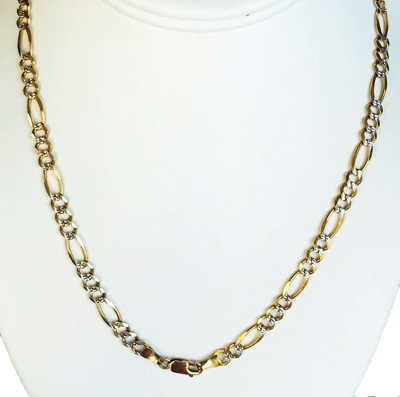 Pre-owned Gd Diamond 17.50gm 14k Gold Solid Two Tone Pave Open Men's Figaro Chain Necklace 22" 5.5mm In Multicolor