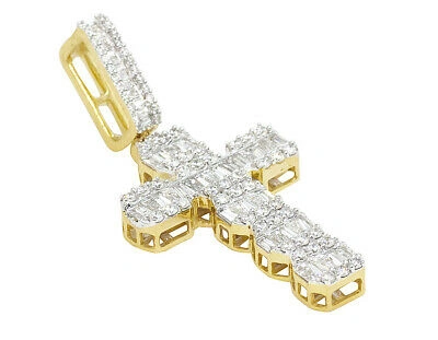 Pre-owned Jewelry Unlimited 10k Gold Baguette 1 1/2ct Real Diamond Cross Pendant 1.5" In G-h