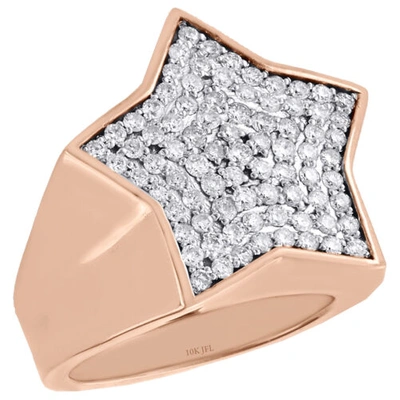 Pre-owned Jfl Diamonds & Timepieces 10k Rose Gold Round Diamond Star Shape Frame Pinky Ring 24mm Mens Band 1.70 Ct. In White