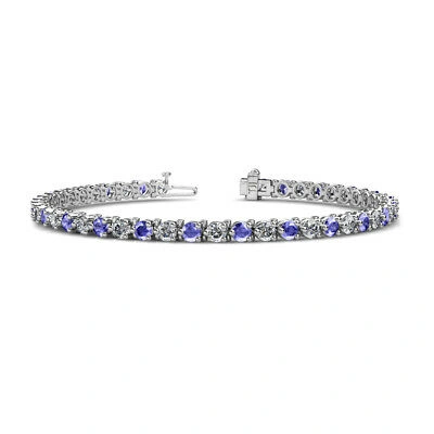Pre-owned Trijewels Tanzanite And Diamond Eternity Tennis Bracelet 5.32 Ctw 14k White Gold Jp:124796 In H-i