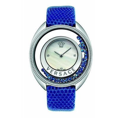 Pre-owned Versace Women's Vqo030015 Destiny Precious Diamonds Leather Wristwatch